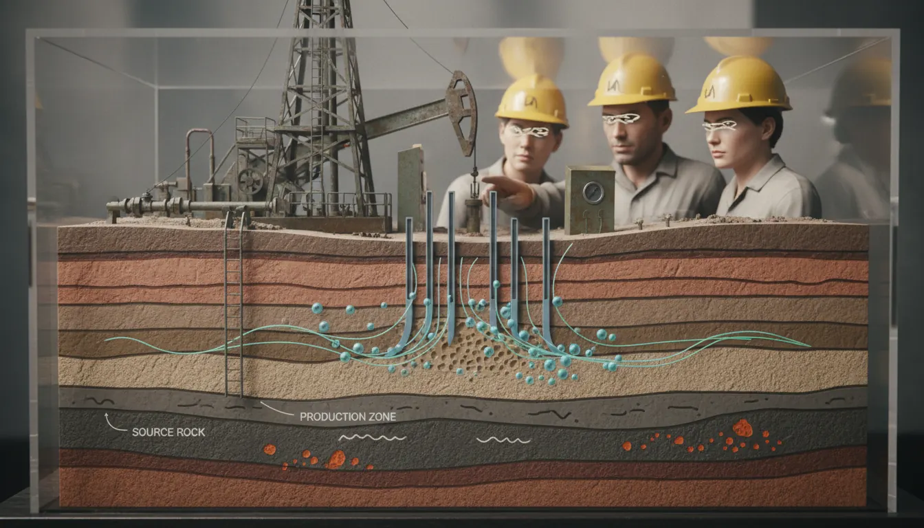 Coupe schématique d'un réservoir montrant les zones de production de méthane