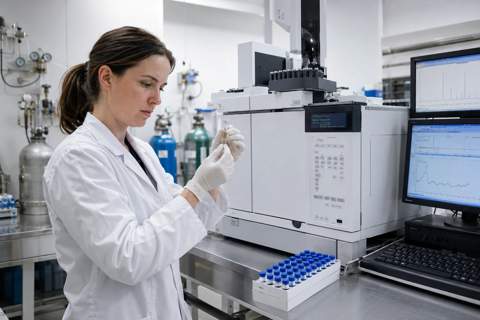 Chercheuse analysant des échantillons dans un laboratoire de recherche sur le climat